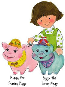 Girl with Piggy Banks